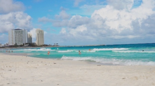 Cancun hotel zone beach people swimming static - 1