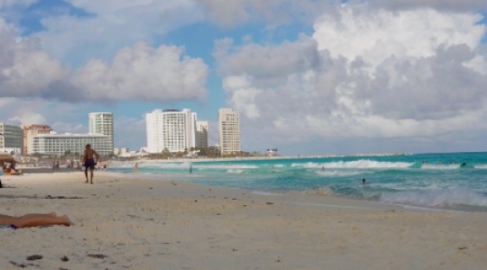 Cancun hotel zone beach people swimming static - 1