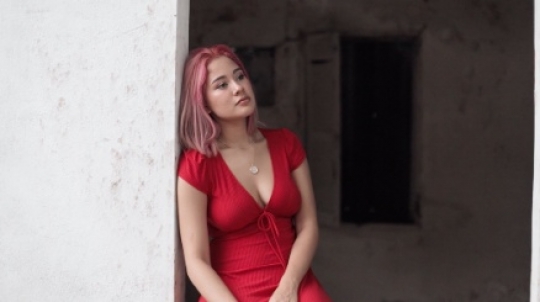 Female red dress video pose