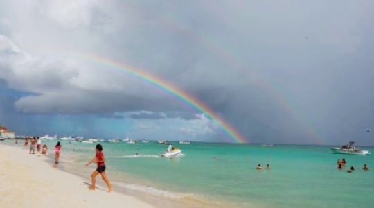 Playa Del Carmen beach double rainbow - 1 slo mo