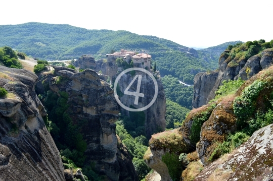 Cliff castle view Meteora Greece